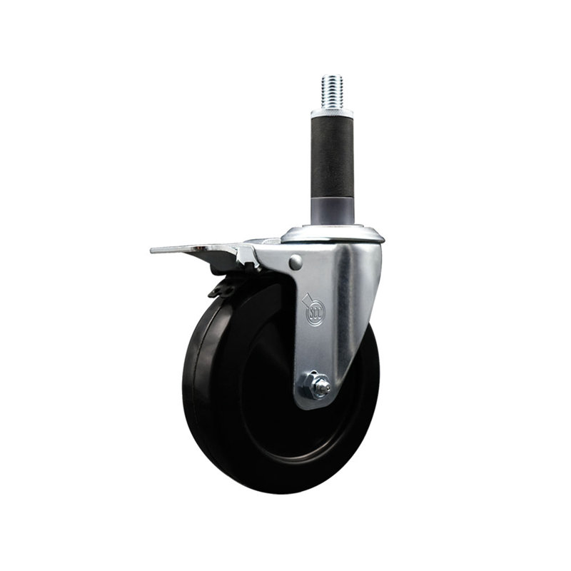 5 Inch SS Soft Rubber Swivel 1 Inch Expanding Stem Caster Total Lock Brake SCC