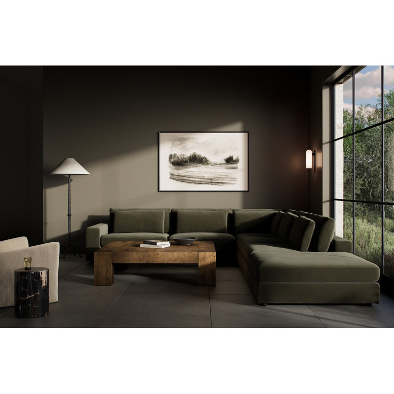 Bloor Modular Sectional, Surrey Olive Cotton Blend, Left Hand Facing