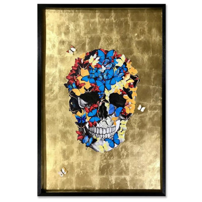 Skull Butterfly Golden Background Shadow by Ansel Adams - Single Picture Frame Graphic Art