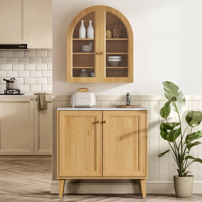 Arch Wall Cabinet In Farmhouse Style,Bathroom Medicine Cabinet, Natural