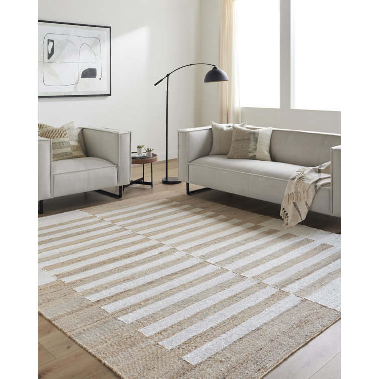 Bonzie Rectangle Geometric Hand Tufted Jute Area Rug in Brown/White