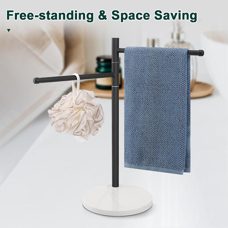 Matte Black Stainless Steel Freestanding Towel Rack with Marble Base