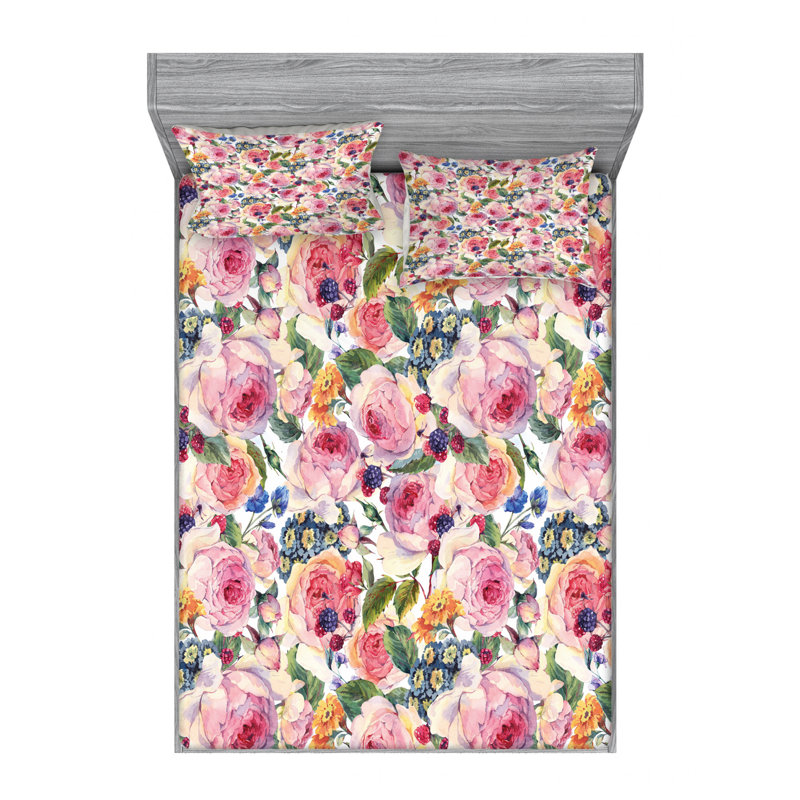 Microfiber Floral Sheet Set, Full Sheet Set with 2 Pillowcases