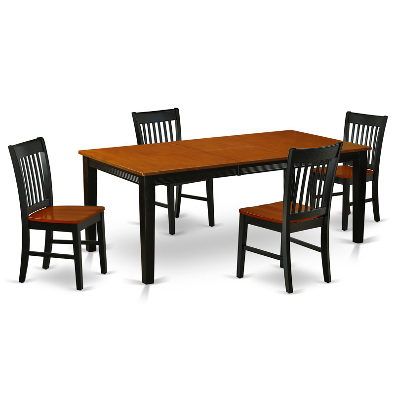 Ensemble de table de salle à manger 5 pièces comprenant une table rectangulaire en bois avec rallonge papillon et 4 chaises de cuisine, noir et cerisier