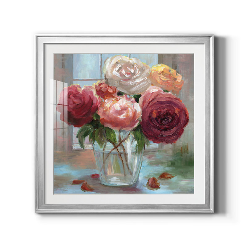 Rose Society - Reproduction d'art sur toile encadrée, H 22,5 po x l 22,5 po x P 1,5 po, Papier avec cadre argenté