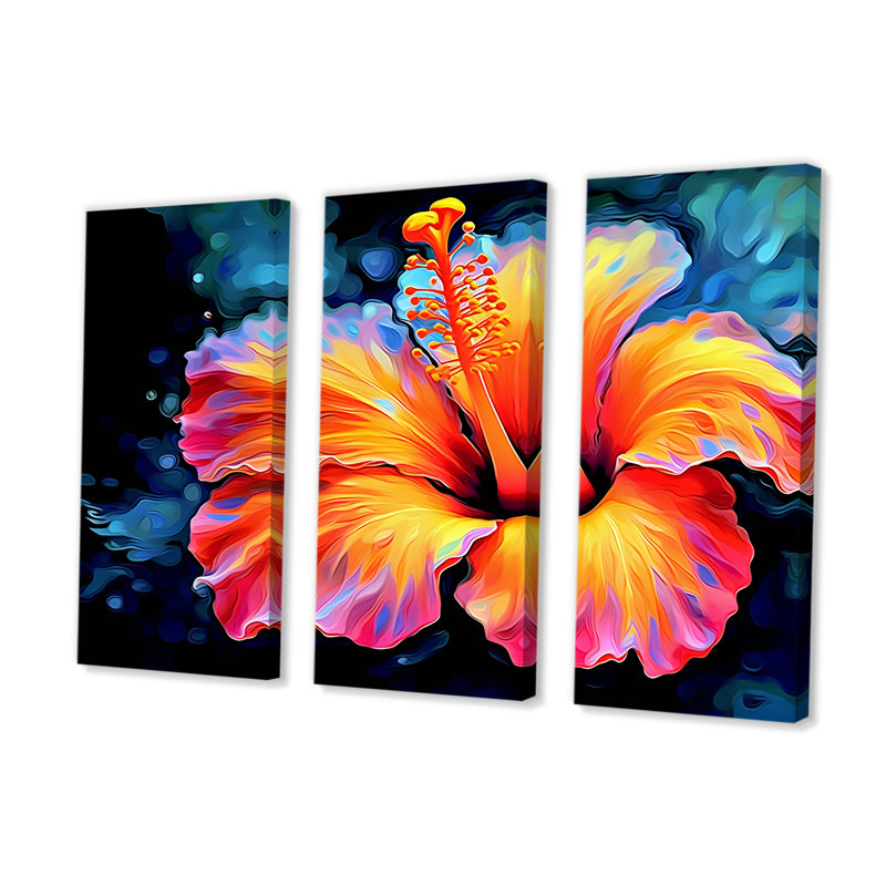 «Vibrant Hibiscus In The Tropical Allure», ensemble d'art mural sur toile Hibiscus, H 40 po x l 60 po x P 1 po