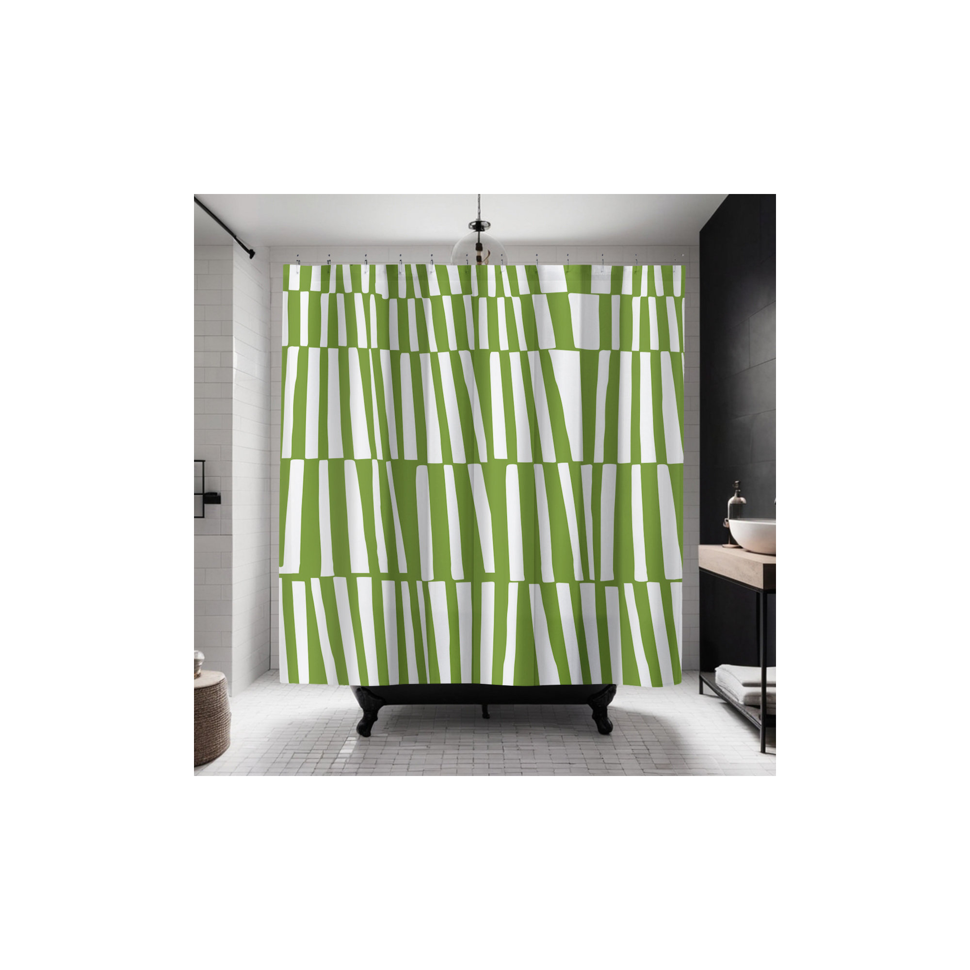 Thora Abstract Mid-Century Shower Curtain, Chartreuse