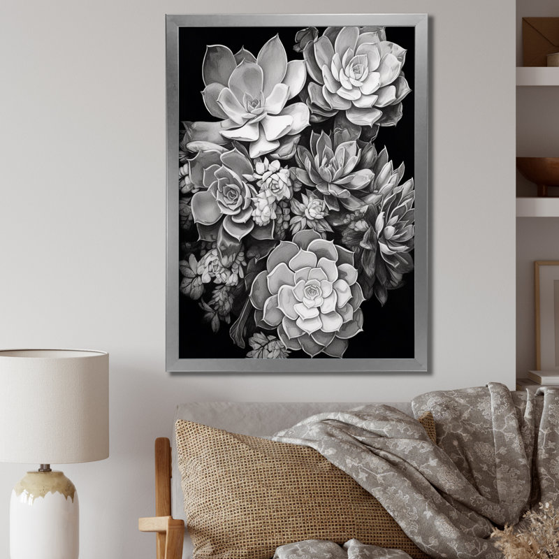 Gris, noir, résilience des plantes grasses - impression, H 20 po x l 12 po x P 1 po, Cadre photo argenté