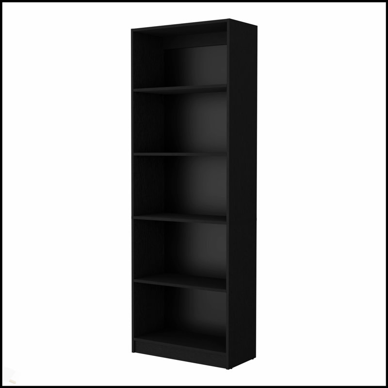 Élégante bibliothèque noire à 5 tablettes avec des niveaux spacieux pour les livres et la décoration, parfaite pour les intérieurs modernes et le rangement organisé.