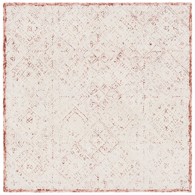 Tapis rose / crème en laine touffeté à la main Fulvia Southwestern, Carré 6 pi
