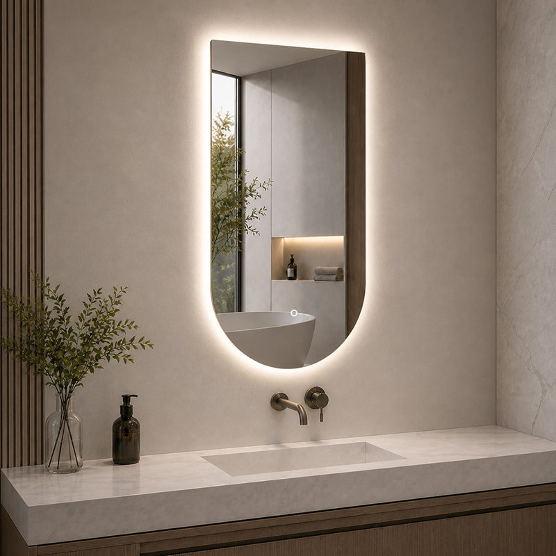 Miroir de salle de bain ovale rétroéclairé à DEL, 3 lumières à intensité variable avec verre antibuée et anti-déflagrant, miroir de meuble-lavabo mural moderne pour salle de bain