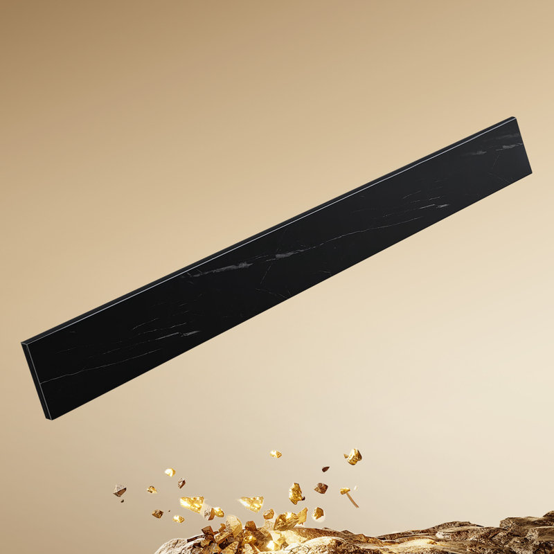 24 In. L X 4 In. H Solid Surface Cultured Marble Bathroom Vanity Top Backsplash For Countertop Glossy Pure Black