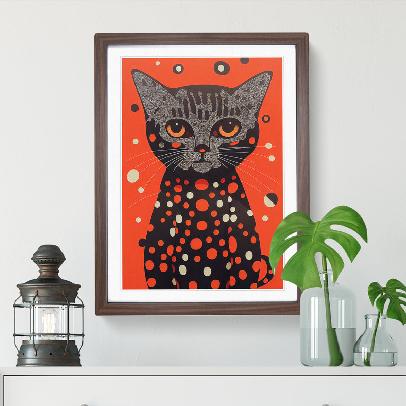 Spotty Cat Abstract - Framed Print, 64cm H x 46cm W x 2cm D, Brown Framed