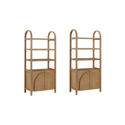 Bibliothèque à 3 niveaux avec base d'armoire et structure en bois massif (ensemble de 2 pièces)