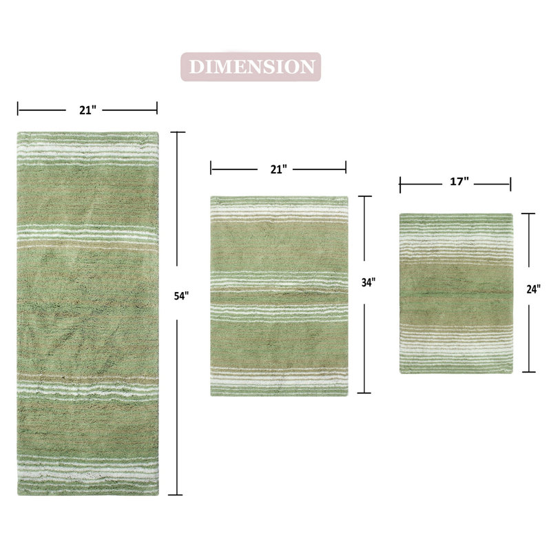 Alamanno 3 Piece Bath Rug Set, Sage