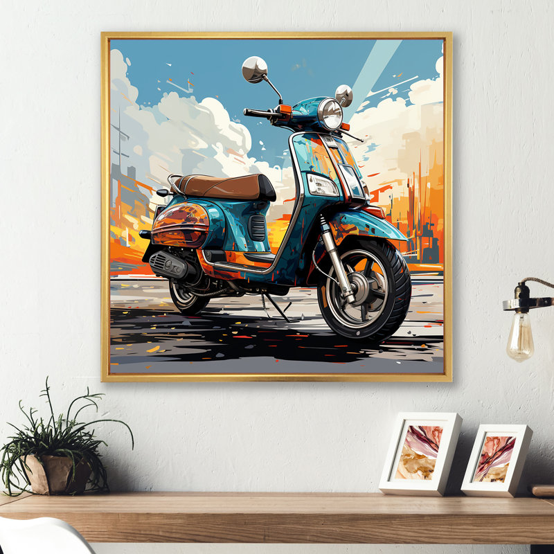 Edgy Scooter Odyssey - impressions sur toile, Cadre flottant doré, H 36 po x l 36 po