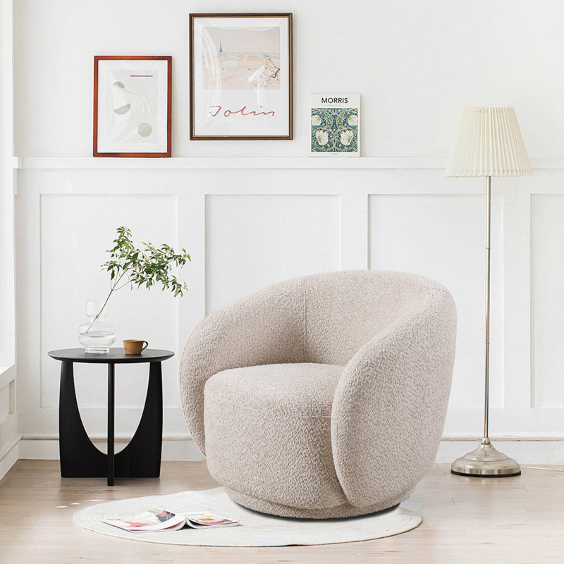 Fauteuil demi-tonneau rembourré Boucle, Beige