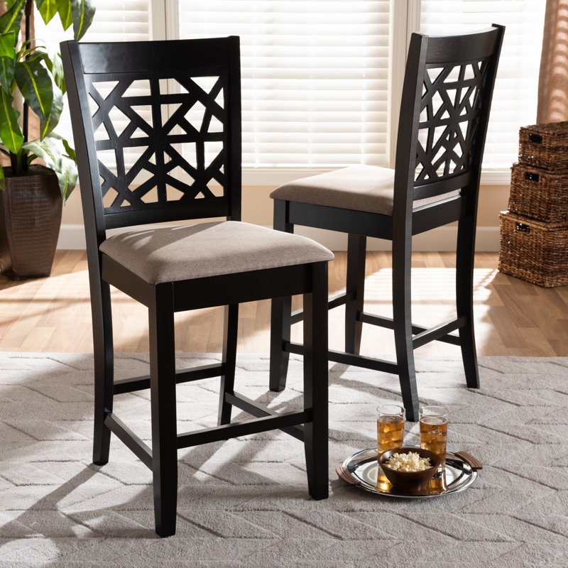 Upholstered Counter Stool with Solid Wood Frame, Sand