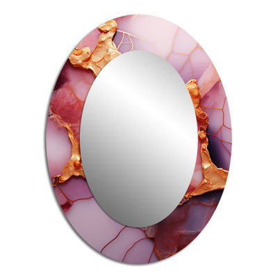 Pink And Gold Marble Essence V - Pink Oval Wall Mirror Decor