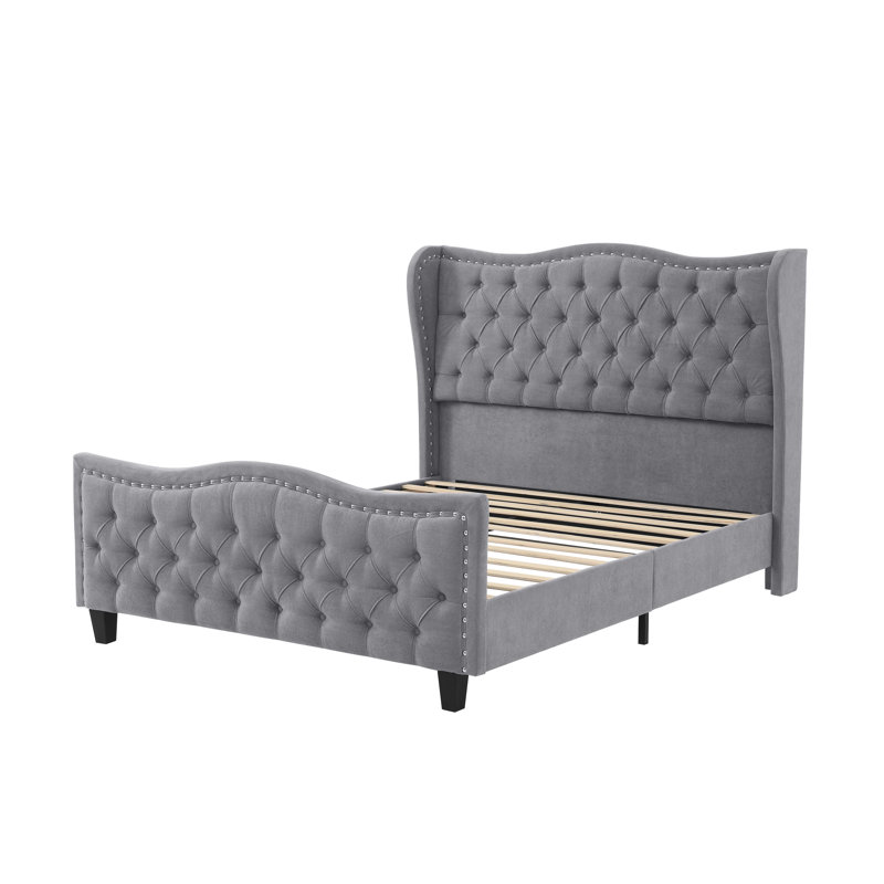 Royale Diamond-Tufted Upholstered Bed Frame, Gray