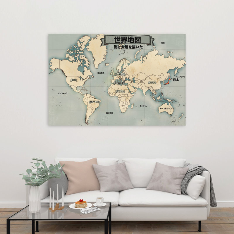 Art mural rétro, carte du monde rétro