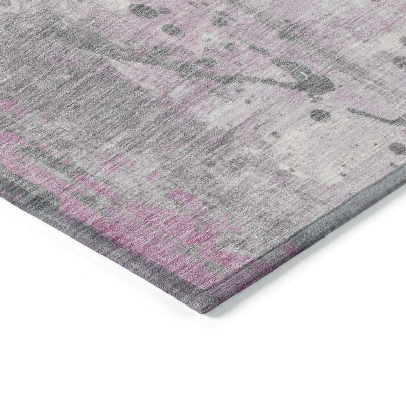 Tapis intérieur / extérieur rose lavable à la machine Xhevrie, Rectangulaire 8 pi x 10 pi