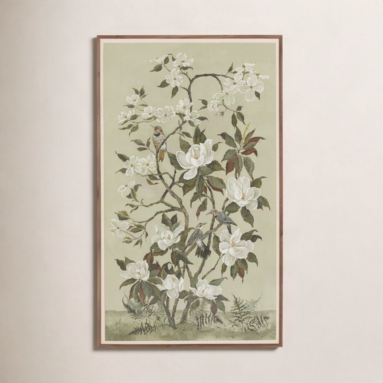Nadine "Green Chinoiserie" Painting, 40" H x 24.5" W