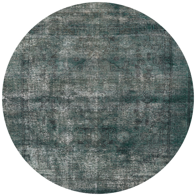 Tapis abstrait gris / vert foncé Robinsonville, Rond 5 pi