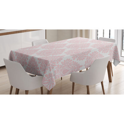 Ambesonne damassé nappe, motif de damassé royal motif floral baby design victorian, housse de table rectangulaire pour la cuisine de salle à manger décoration, 52 po x 70 po, rose et blanc