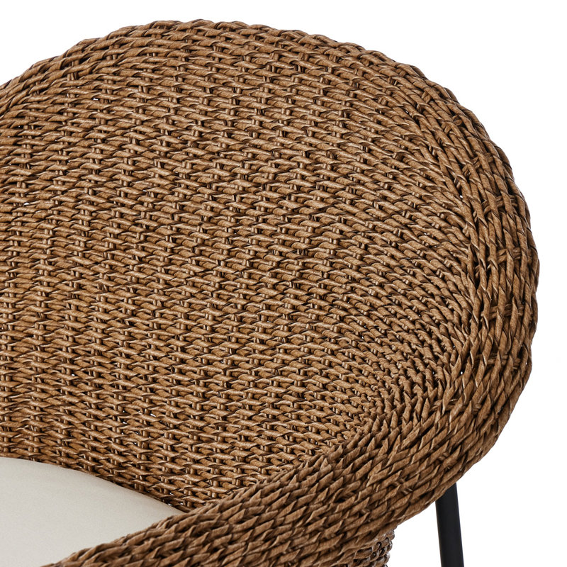 Suerte 26" Patio Bar Stool with Cushion, Cream/Black/Brown
