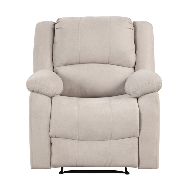 Modern Reclining Chair Textured Fabric Upholstery Pillowtop Arms Solid Wood Frame 1Pc Living Room Furniture, Beige Fabric