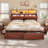 Wood Full Bed Frame with 6 Drawers and Spacious Storage Headboard Farmhouse LED Metal Platform Bed with Charging Station No Boxing Need-255102226-253110980