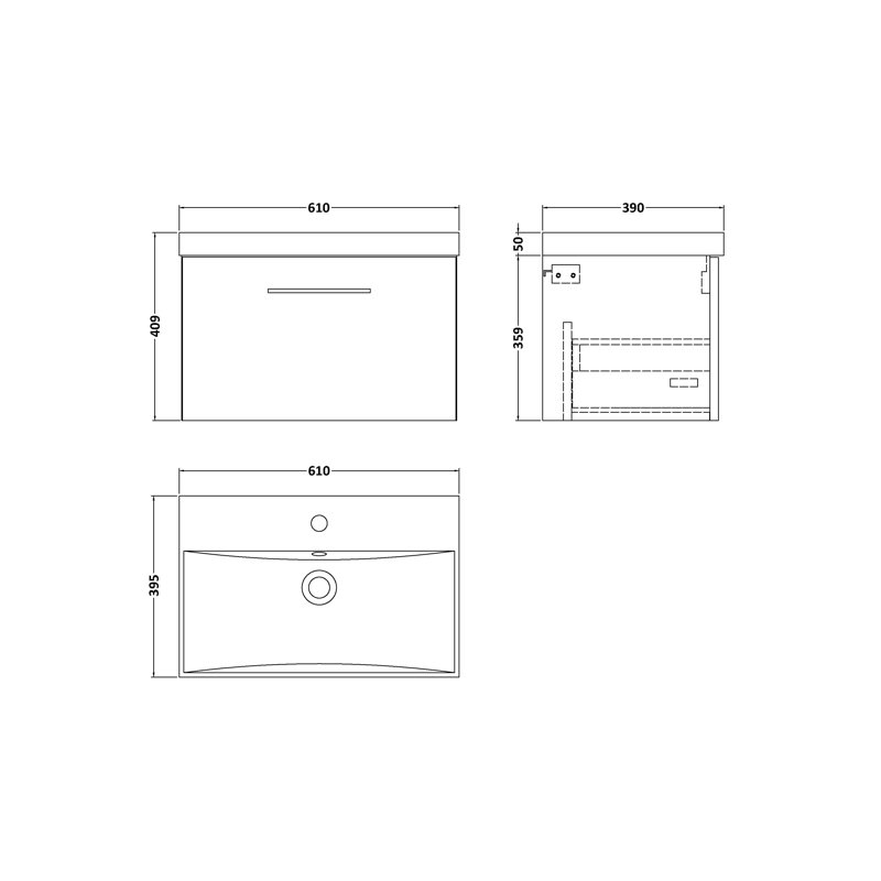 610mm Single Bathroom Vanity with Drop In Vitreous China Basin, Midnight Blue