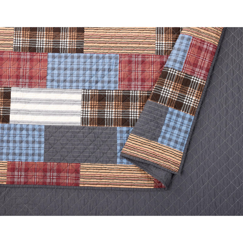 Rustic Patchwork Cotton Full Quilt Set in Gray and Multicolor