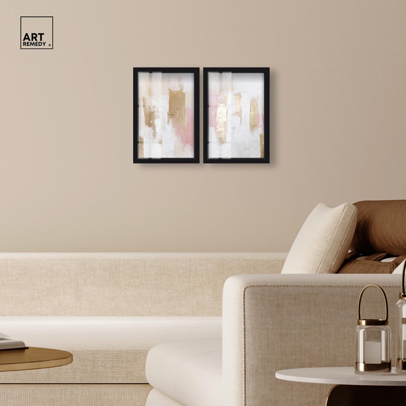 «Gentle Elegance Shadowbox», ensemble d'art abstrait par Art Remedy, cadre noir, 10 x 15, H 16 po x l 11 po, Structure noire