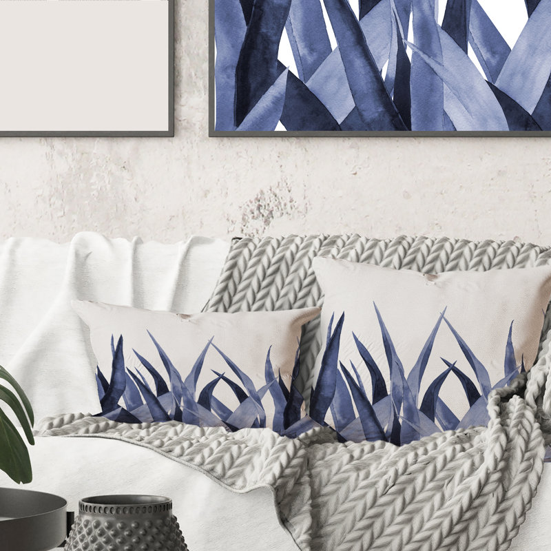 Rectangle, feuilles d'agave bleu marine - coussin décoratif traditionnel