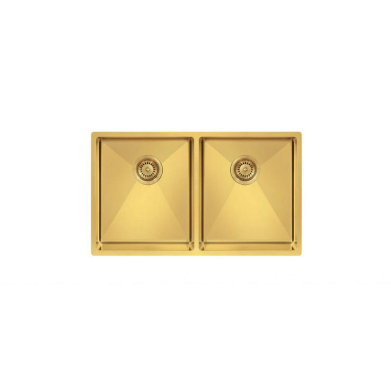 Ukinox 440mm W Double Bowl Stainless Steel Kitchen Sink, Gold