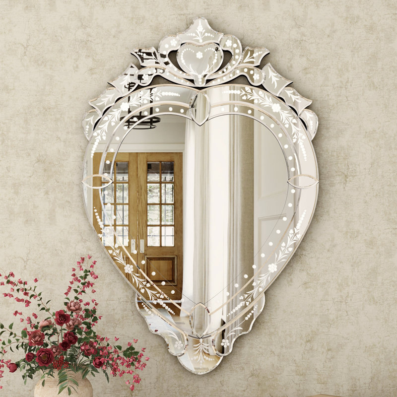 Wall Mirror Venetian-Inspired Heart-Shaped, 37"H x 25"W