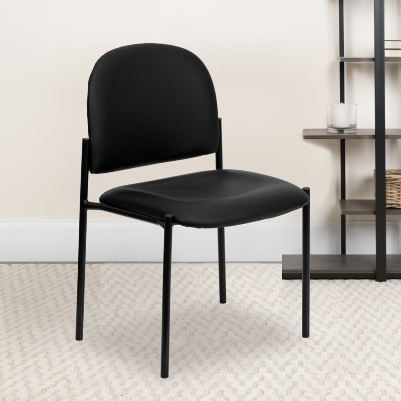 Comfort Stackable Steel Side Reception Chair, Without Arms, Black Vinyl