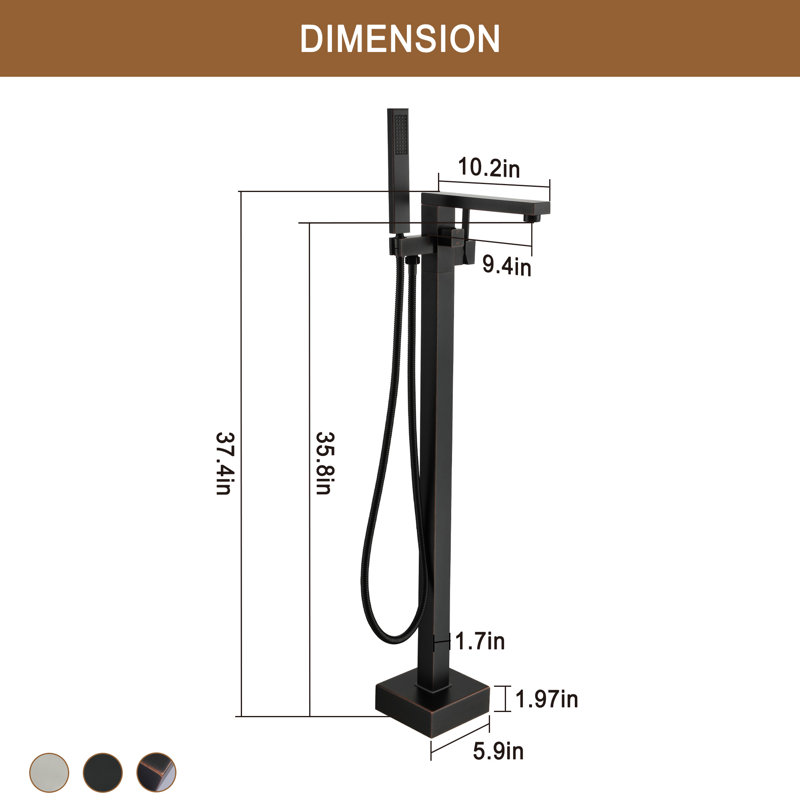 Baignoire autoportante à surface solide de 67 po x l 31 po avec robinet, Bronze frotté à l'huile