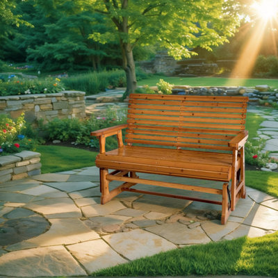 Brown Solid Fir Wood Outdoor Glider for 2-Person