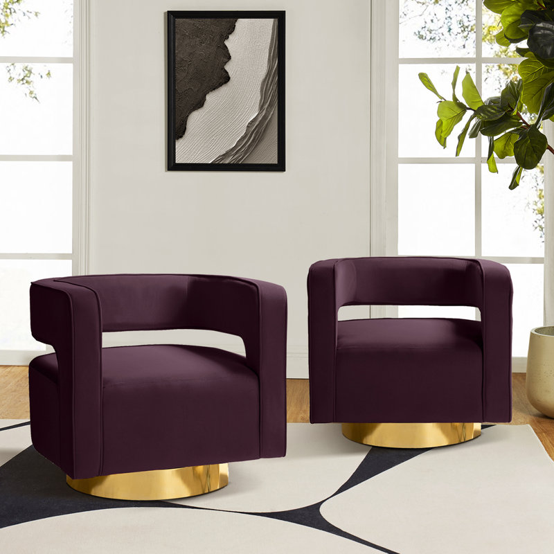 Fauteuil demi-tonneau pivotant en velours 29,5 po Alson, Velours mauve