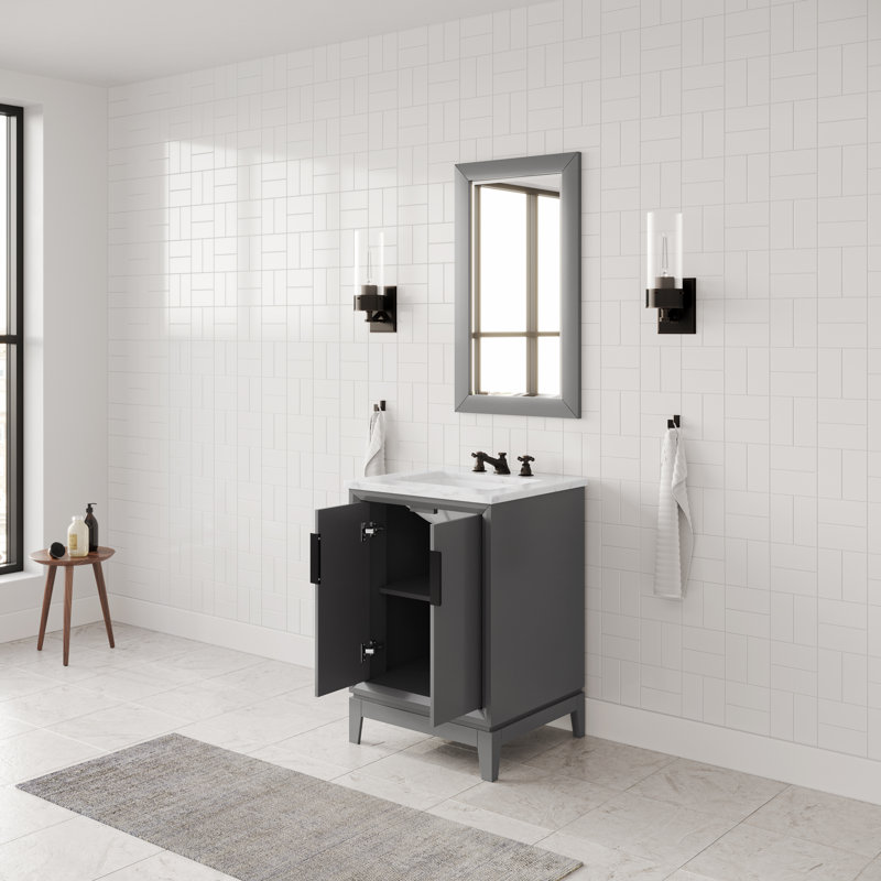 Elizabeth 24" Carrara White Marble Countertop Bath Vanity with Faucet, Standard, Cashmere Gray