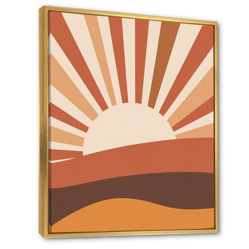 «Retro Terracotta Sun Midcentury Landscape» sur toile, Cadre flottant doré, H 20 po x l 12 po x P 1 po
