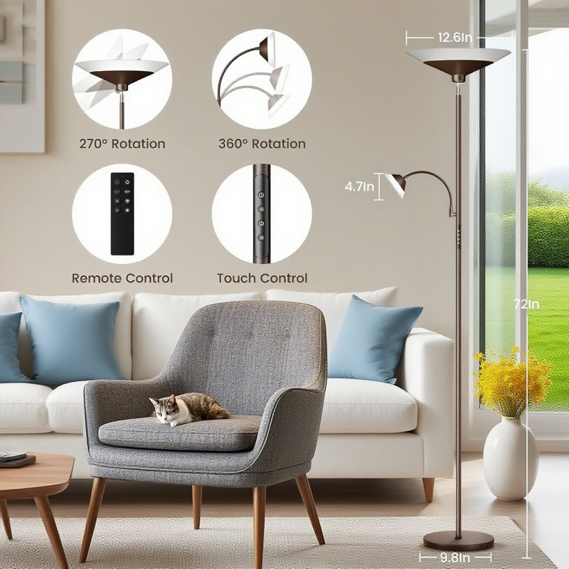 Smart LED Torchiere Floor Lamp With Remote Control, 72" Dimmable Standing Light With Color Changing, Dual Head Design For Living Room, Bedroom, Office