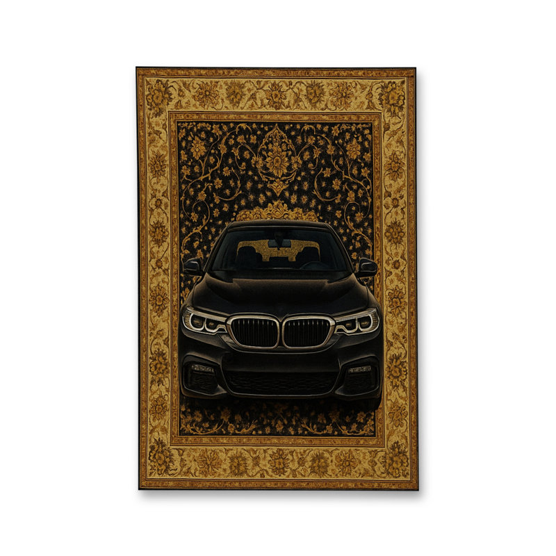 Tapis bleu tissé lavable rétro Mosso, 2' x 2'11"