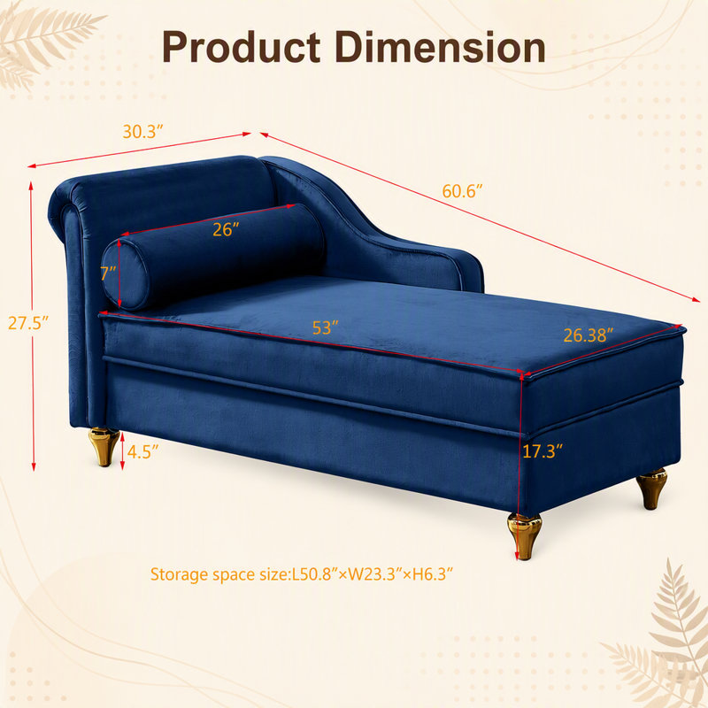 Méridienne luxueuse en velours avec rangement dissimulé pour un confort ultime, Navy Blue Velvet