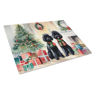 Poodle Cozy Christmas Glass Cutting Board Large