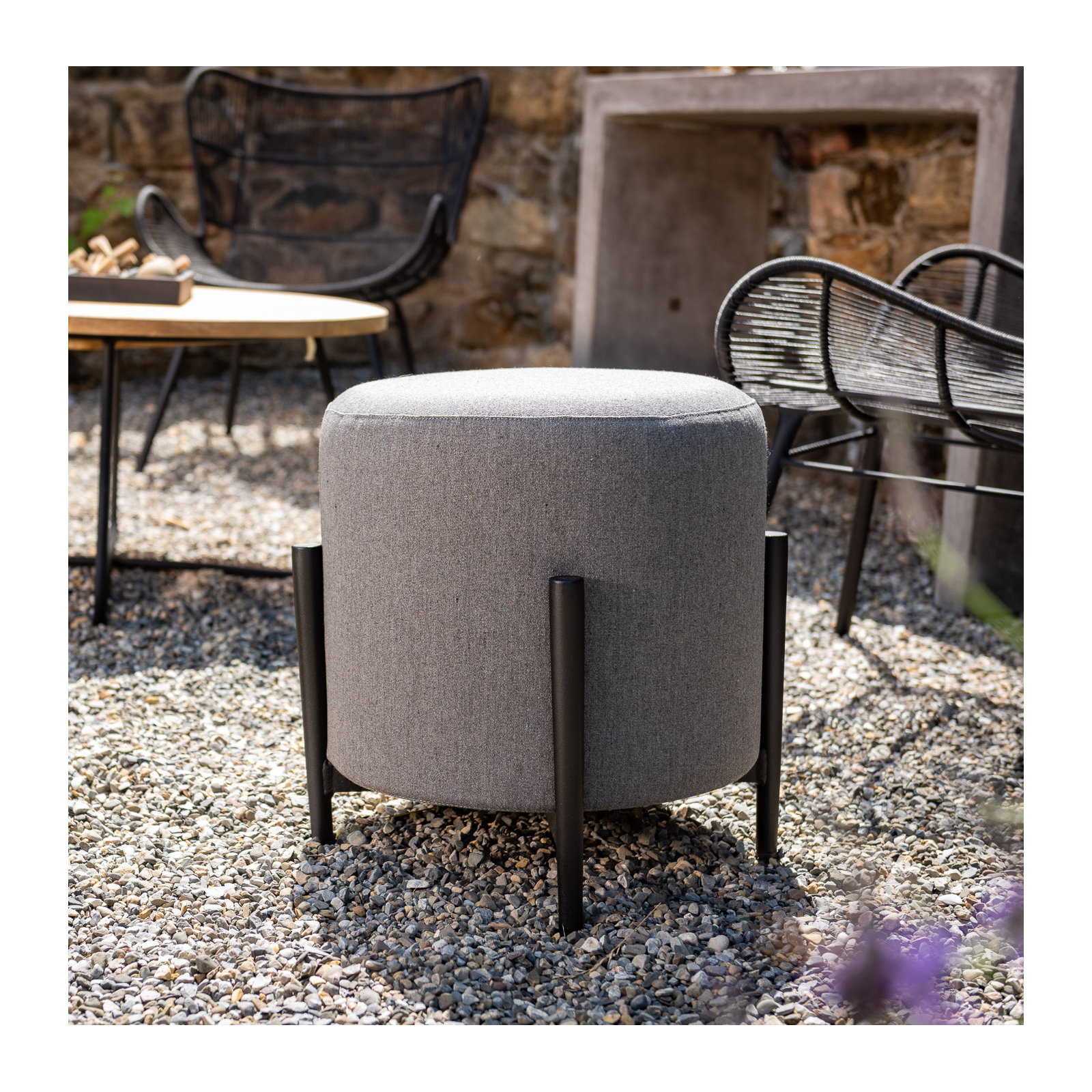 Talita Round Upholstered Outdoor Ottoman, Graphite