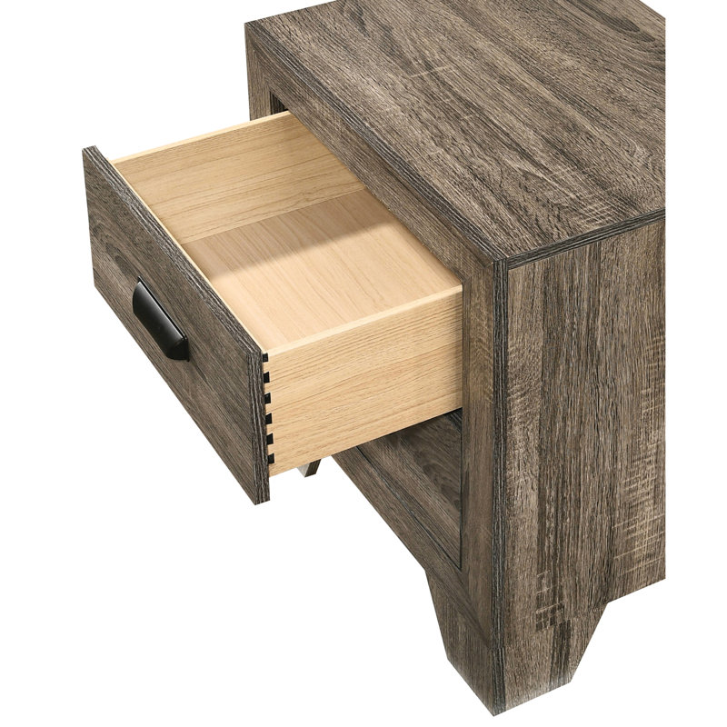 Rustic Grey Nightstand With Metal Hardware, Ample Storage 2 Drawers Hardware Equipped 2 Nightstand, Exterior